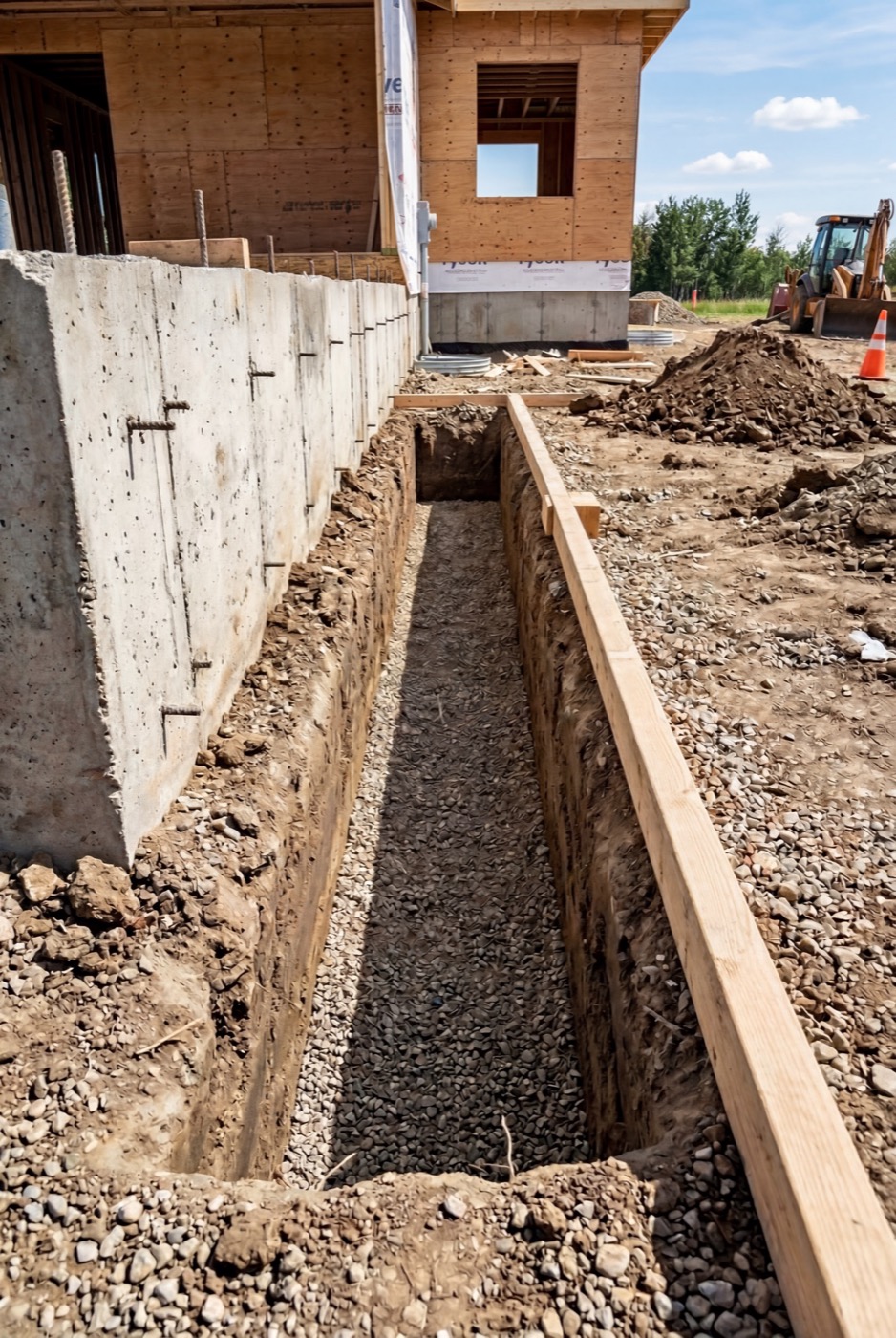 Footing excavation for a residential foundation in Edmonton